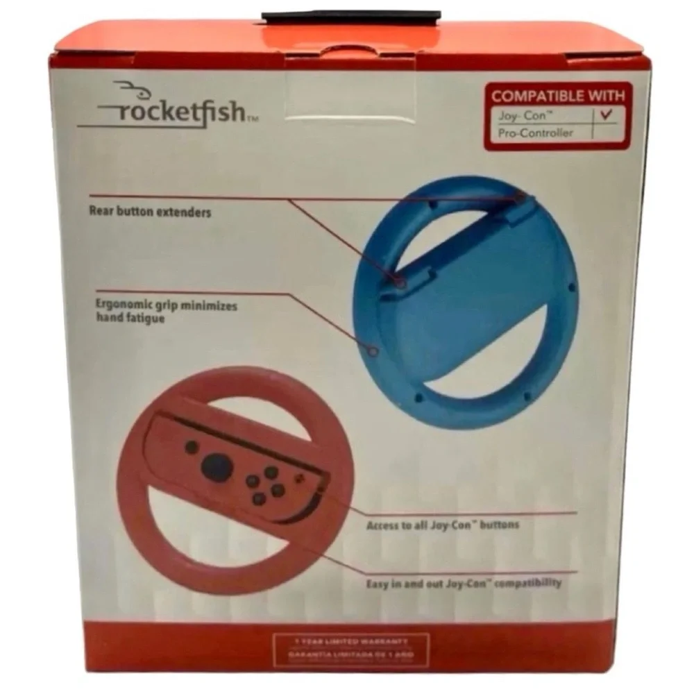 Rocketfish Joy Con Racing Steering Wheel 2 Pk. for Nintendo Switch Red/Blue- NWT